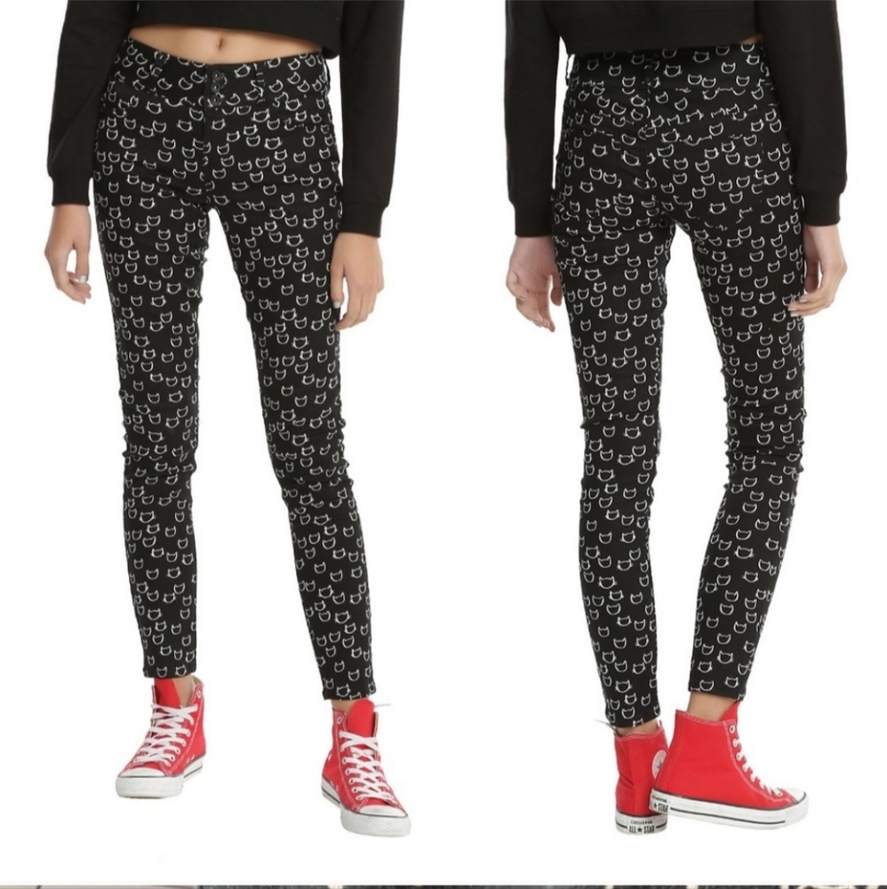 Blackheart Black White Cat Print Super Skinny Jeans